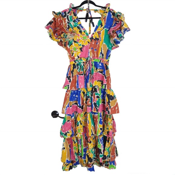 Love The Label Womens Dress Penelope Print Tiered Ruffle Prairie Maxi Anthro S - Picture 2 of 12
